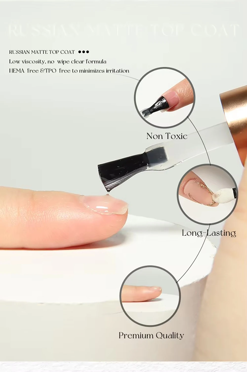 Vendeeni TPO HEMA FREE Russischer Matter Top Coat Semi-Permanenter UV Soak Off Gel Nagellack Mattierter Nicht-Klebender Puder-Matter Top Coat – Detail 5