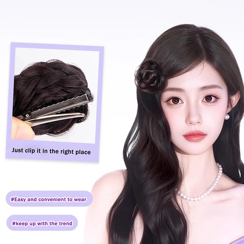 Synthetic Rose Side Bun Hairpiece With Duckbill Clip Fluffy Hair Extension For Women
