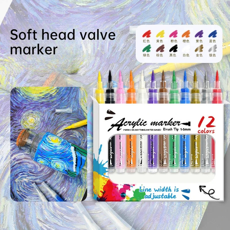 Ensemble de marqueurs acryliques à Valve à tête souple, crayon de tatouage de couleur, modèle en céramique Guka, stylo Doodle pour encre directe dans plusieurs scénarios