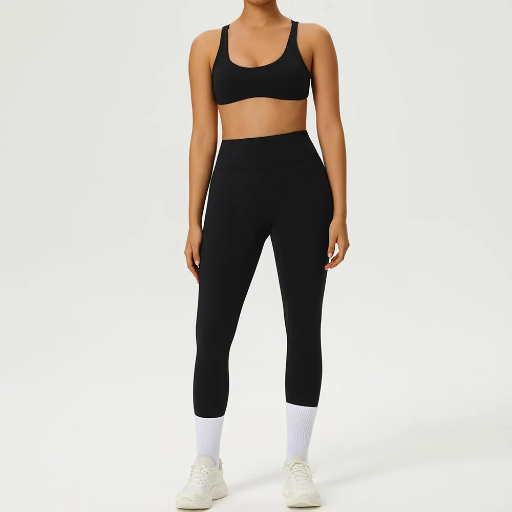 2PCS Yoga Suit Women Shockproof Sports Bra High Waist Leggings Sportswear Breathable Fitness Set Gym Training Female Tracksuits