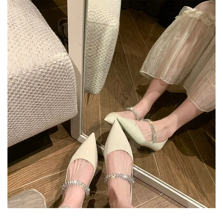 Fairy Girls Pink Ballerinas 2024 Woman Pointed Toe Flats Crystal Belt Loafers Shallow Slip On Ballets Femmes Shiny Party Shoes