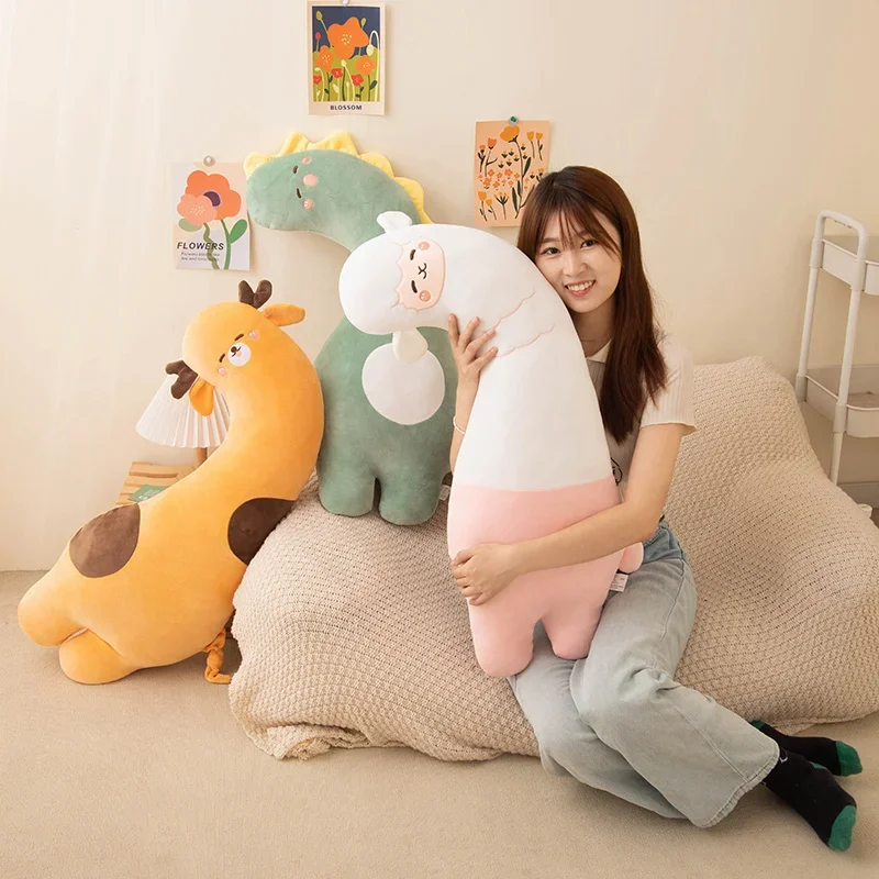 

Big Size Long Neck Dino Plush Toys Soft Stuffed Animal Lovely Deer Sheep Plushie Pillow Can Clip Legs Bedside Cushion Room Decor