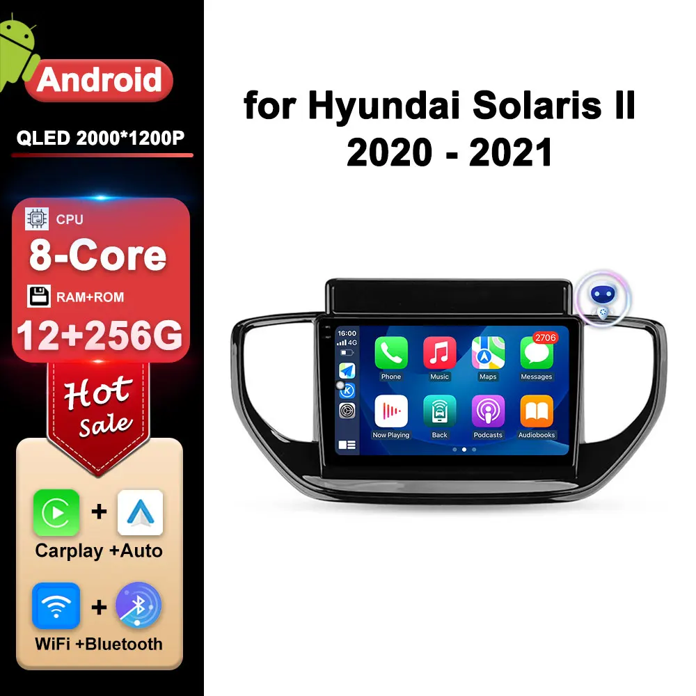 

Автомагнитола на Android 14, мультимедийный плеер с GPS-Навигатором для Hyundai Solaris 2020-2021, Wi-Fi + 4G, QLED экран, Раздельный экран