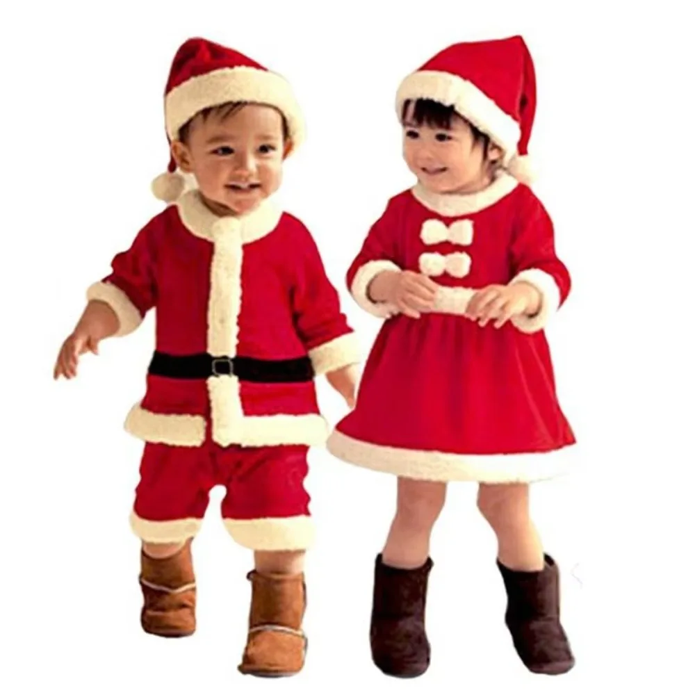 Ropa de Navidad de Año Nuevo, disfraz de Papá Noel suave, traje de Navidad, conjunto de vestido cálido para niño niña, prendas de vestir de invierno para bebé 2024