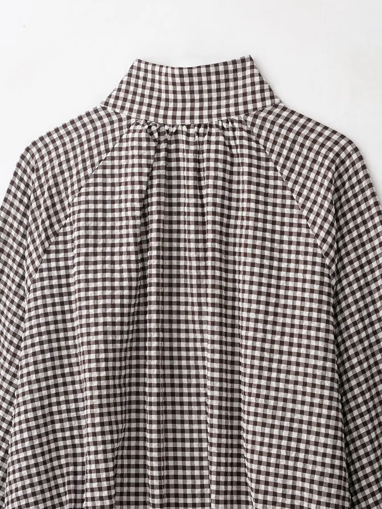 2026 Neue Damen Kurzarm-Bluse mit Langen Ärmeln, Stilvolle Karierte Freizeitbluse für Herbst und Frühling, Elegante Oberteile mit Stehkragen und Knöpfen – Detail 13