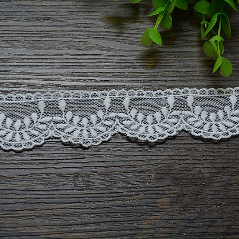 Mesh Lace Trims Applique for Sewing, Cotton Trimmings, Ribbon, Home Textiles, White and Beige, 5Yards, 3.2cm Wide