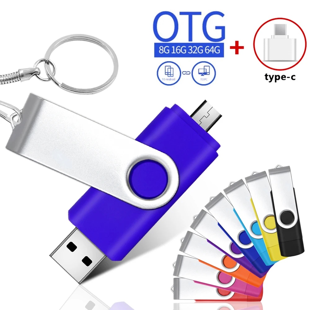 360° Rotating OTG USB Flash Drives2.0 64G 32G 16G 8G 4G Pen Drive Thumb Drive Memory Stick for PC/Android smartphone custom logo