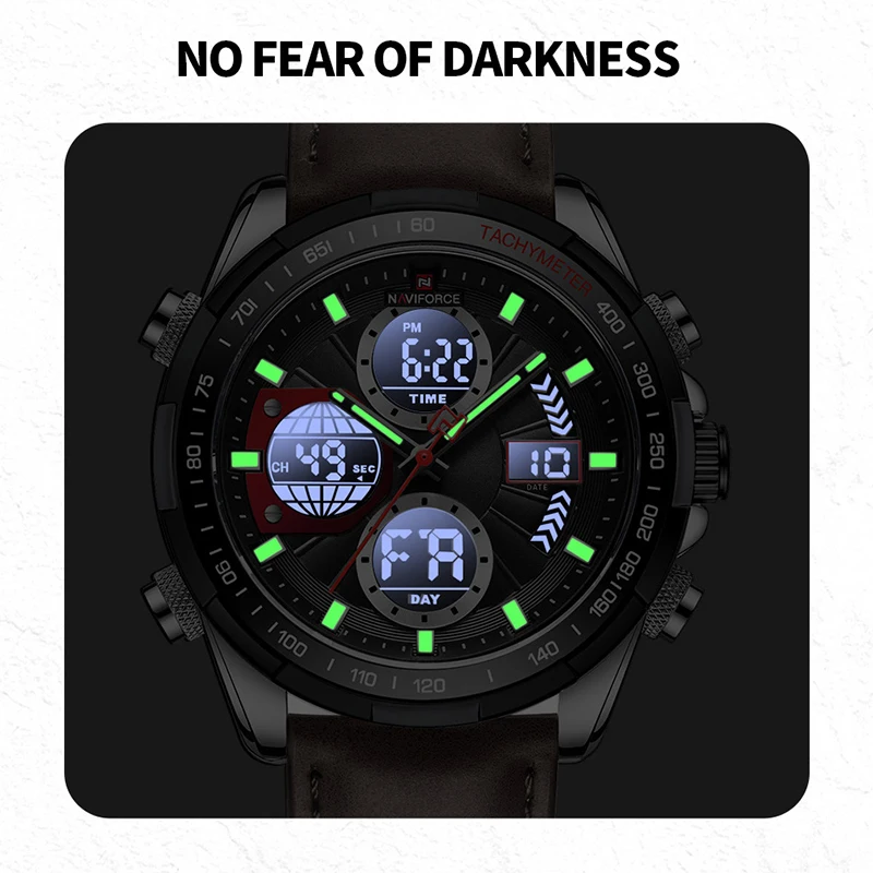 NAVIFORCE Men Watch Analog Digital Sport Chronograph Luxury Man Wristwatch Military Waterproof Genuine Leather Quartz Male Clock