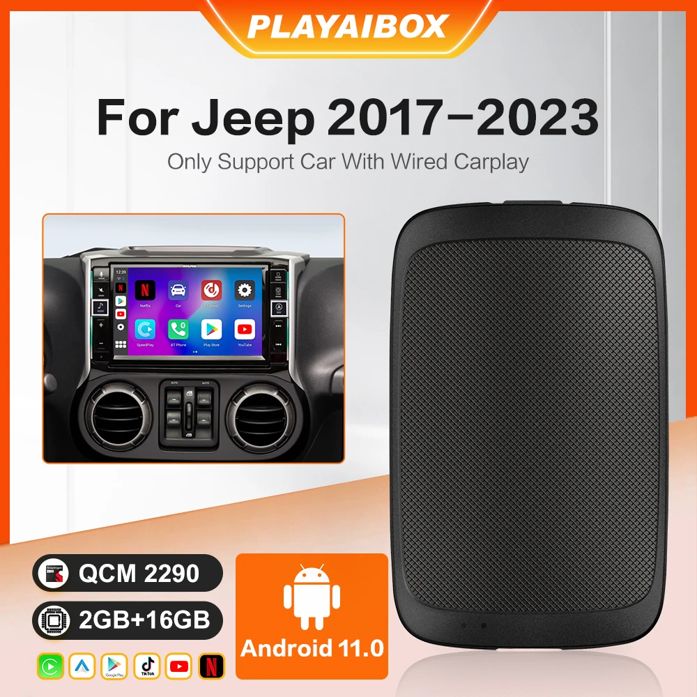 PLAYAIBOX Carplay Ai Box Android Auto Wireless Carplay For Netfli For Jeep Compass Grand Cherokee Renegade Cherokee Gladiator