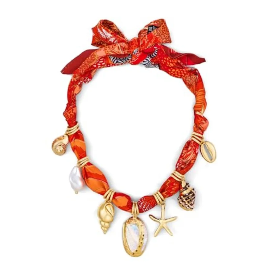 

CLASSYZINT Scarf Necklace with Charms Heart Choker Necklace Shell Necklace Bandana Necklac Statement Choker Jewelry