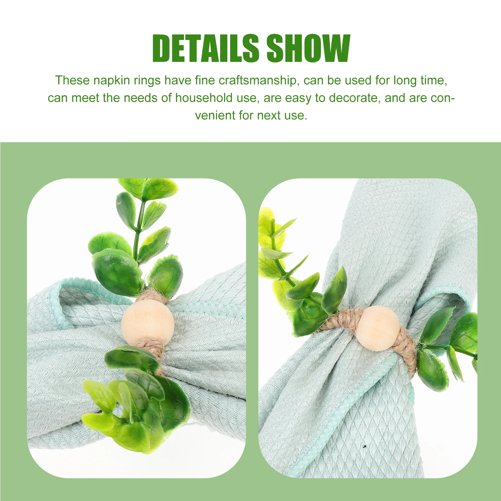 

6pcs Eucalyptus Leaf Design Rustic Holders Decorative Rings Banquet Ring Plant Modeling Napkin Buckles Lovely Napkin Buckles