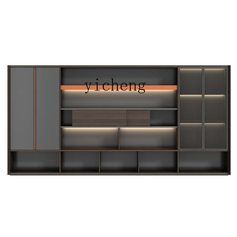 

TQH office furniture file cabinet light luxury office background cabinet atmospheric wooden double opening sliding door bookcase