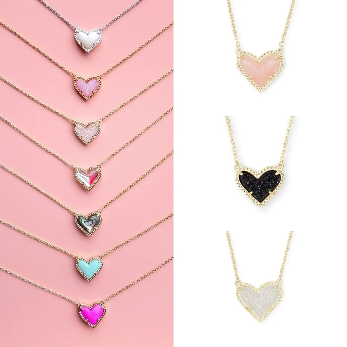 1pcs heart-shaped natural stone pendant necklace gift suitable for women's dates, gatherings, and daily wear