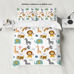 3-piece down duvet cover set with cartoon lion animal pattern print (1 duvet cover+2 pillowcases, no core) bedding set