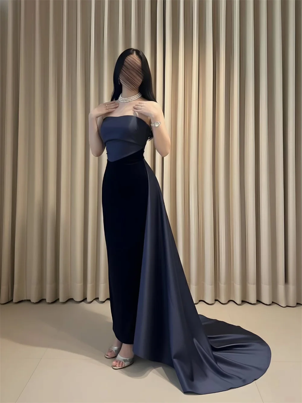 ROYET Abito da sera formale a sirena semplice senza spalline senza maniche alla caviglia Sweep Train Abito da ballo Abito da festa donna personalizzato