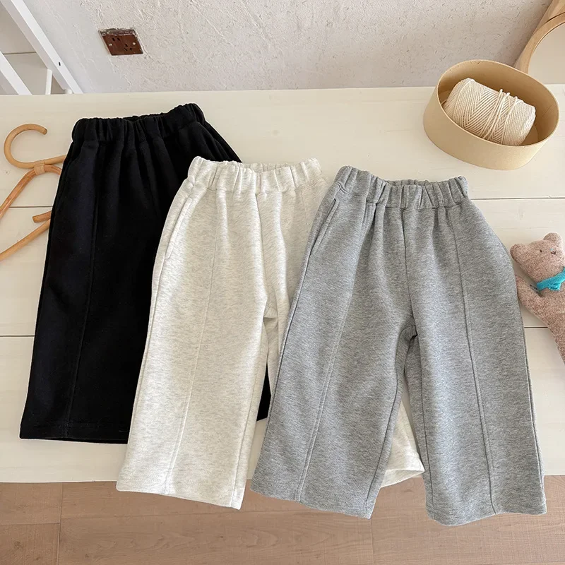2-10T Toddler Kids Autumn Pant Straight Sweatpants Solid Color Trousers Toddler Girls Boys Loose Pants Daily Wear