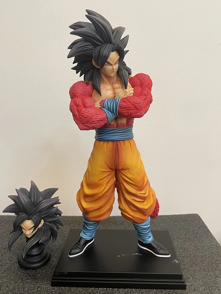 Dragon Ball Anime Figure 34cm Son Goku Action Figure 2 Heads Statue Ss4 Super Saiyan Goku Models Doll Collection Dbz Toys Gifts