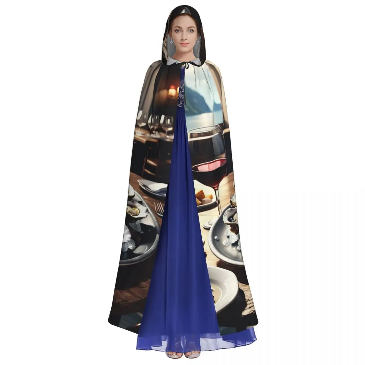 المحار على الجليد عباءة طويلة مقنعين الساحرة القرون الوسطى زي تأثيري كيب HalloweenParty الكبار للجنسين