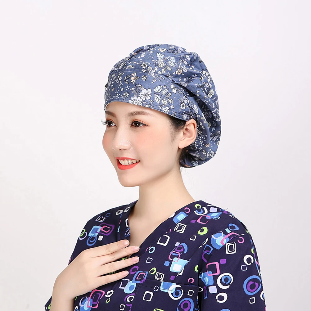 

2pcs Scrub Hats Women Printed Cotton Operating Room Caps Nurses Doctors Comfortable Work Environment Creative Design Sanitary