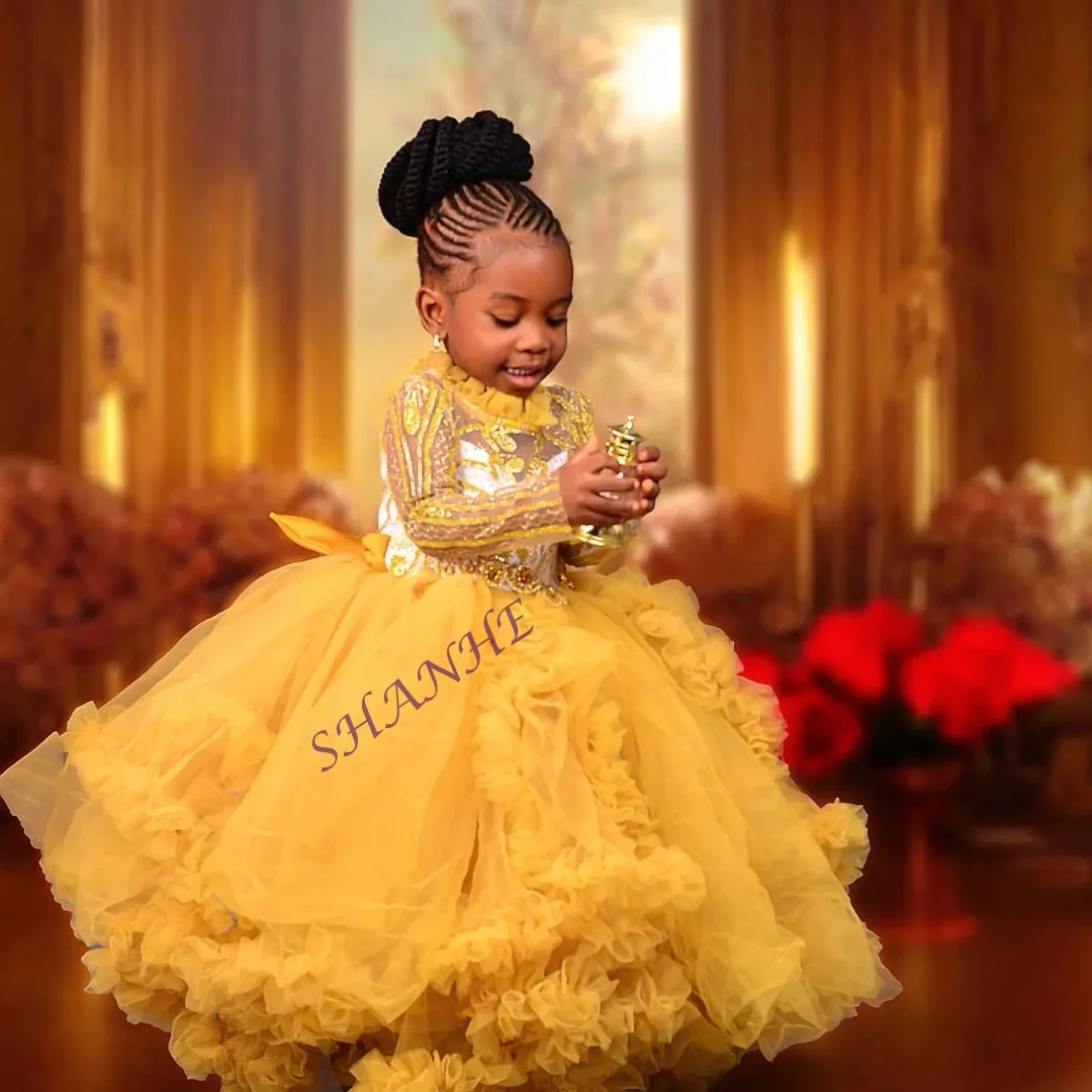 الوردي زهرة فتاة فساتين مخصصة كتف واحد مطرز الاطفال الأميرة عيد ميلاد حزب أثواب القمامة الفتاة فستان المسابقة #1