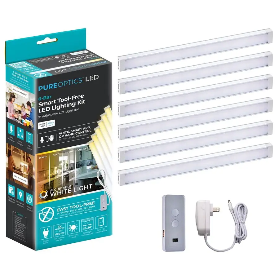 Funktioniert mit Alexa Smart Unterschrankbeleuchtungsset, verstellbare LEDs, 6 9 Balken, Weiß
