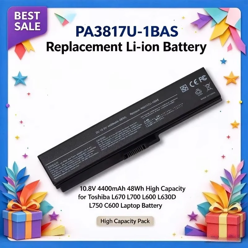 PA3817U-1BAS 10.8V 4400mAh 48Wh High Capacity Replacement Li-ion Battery for Toshiba L670 L700 L600 L630D L750 C600 Laptop