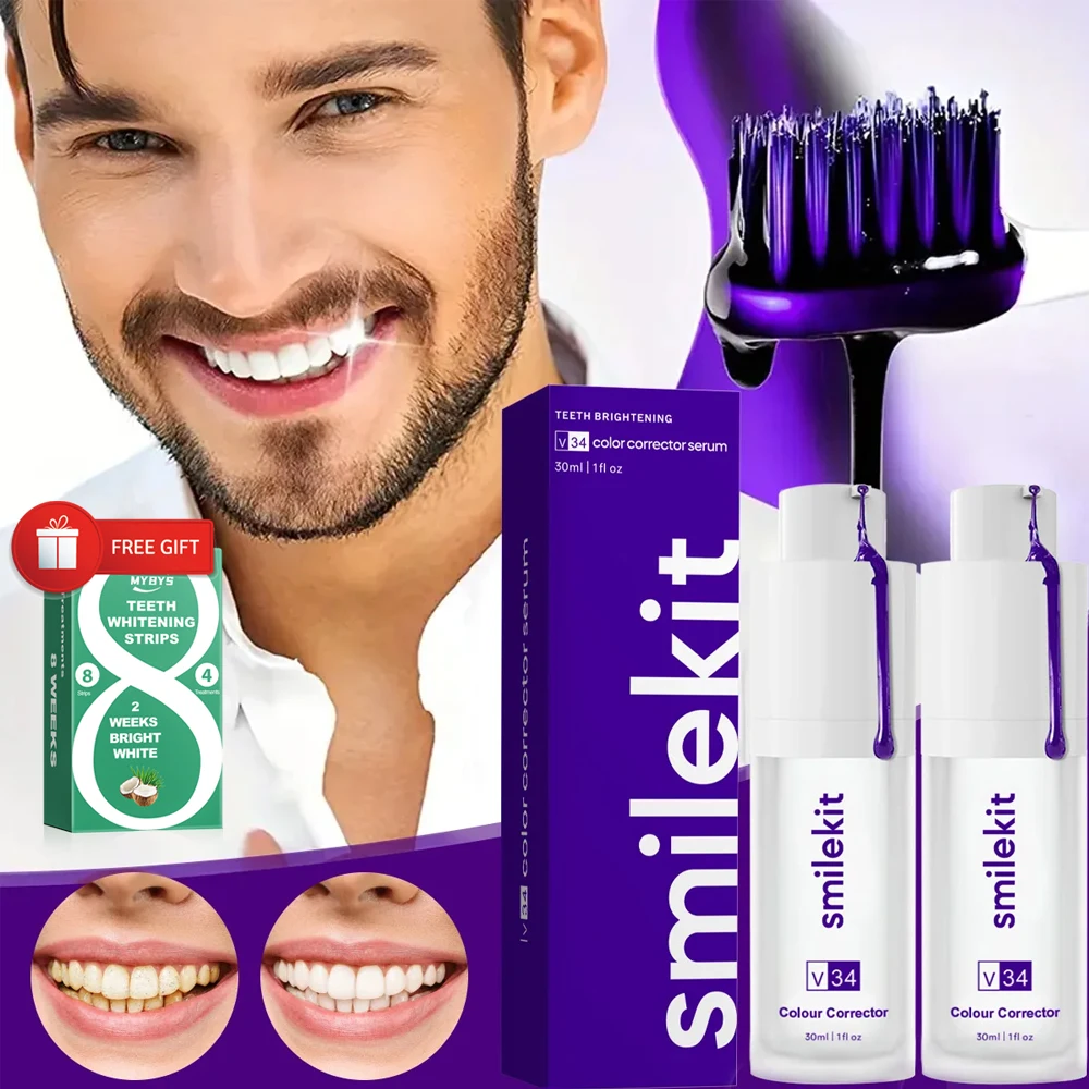 Smilekit-dentes branqueamento creme dental roxo, Mousse Dental Care for Teeth, clareamento branco, dente reduzir amarelecimento