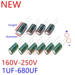 10PCS Aluminum electrolytic capacitor 160V 200V 250V 1 2.2 3.3 4.7 6.8 8.2 10UF 15 22 33 39 47 68 82 100UF 120 150 220 470 680UF