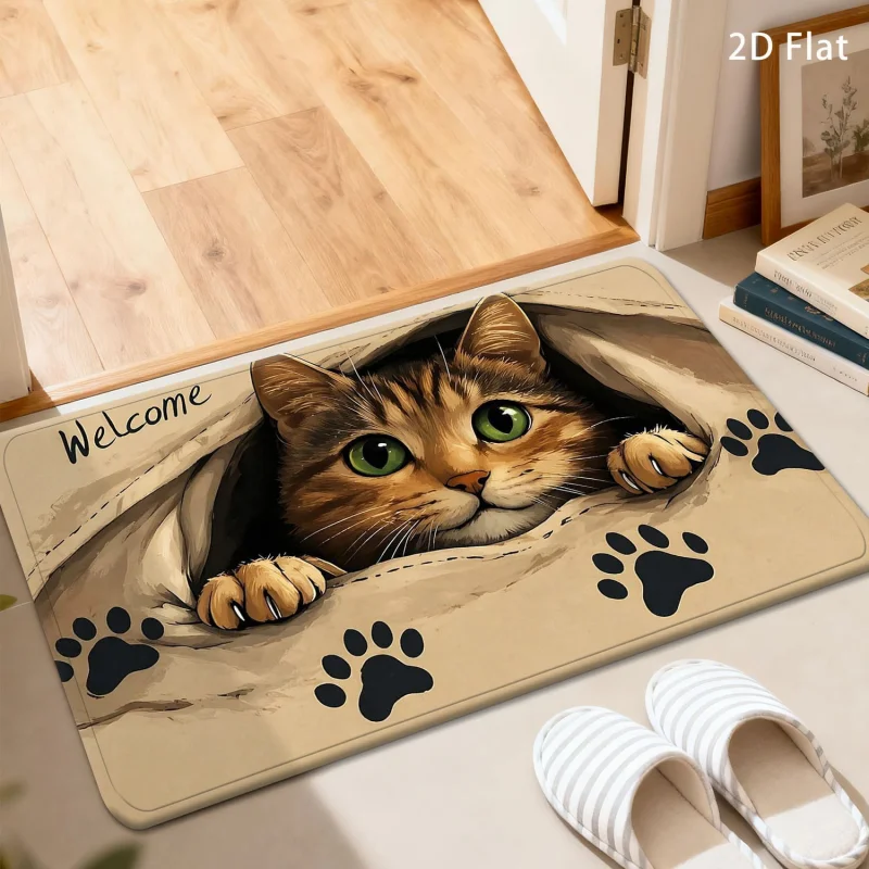 VIKAMA Ins Warm Cute Kitten Doormat Realistic Baby Cats Vintage Ornate Print Non Slip Farmhouse Front Door Decor Rug