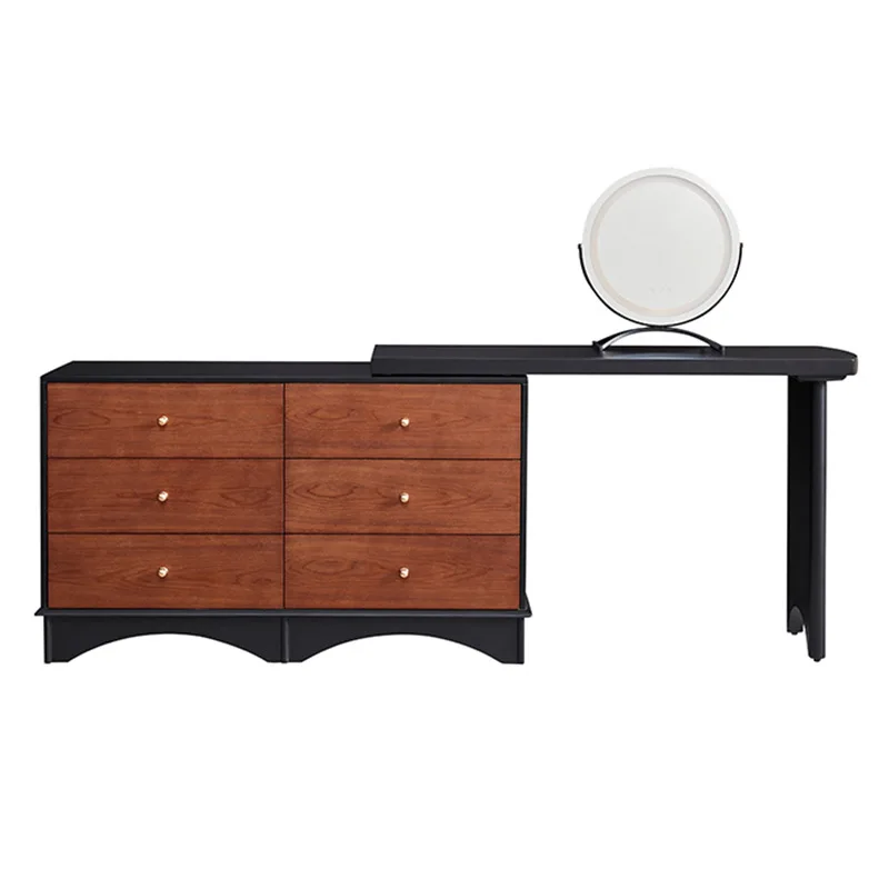 

Medieval style, dresser and chest integrated, retro walnut pattern bed