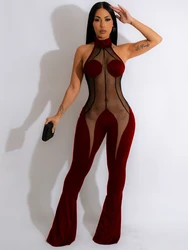 Full Jumpsuits for Women Summer Halter Neck Jumpsuit Backless Sexy Lace Transparent Jumpsuit Flrae Pant Wholesale Dropshipping
