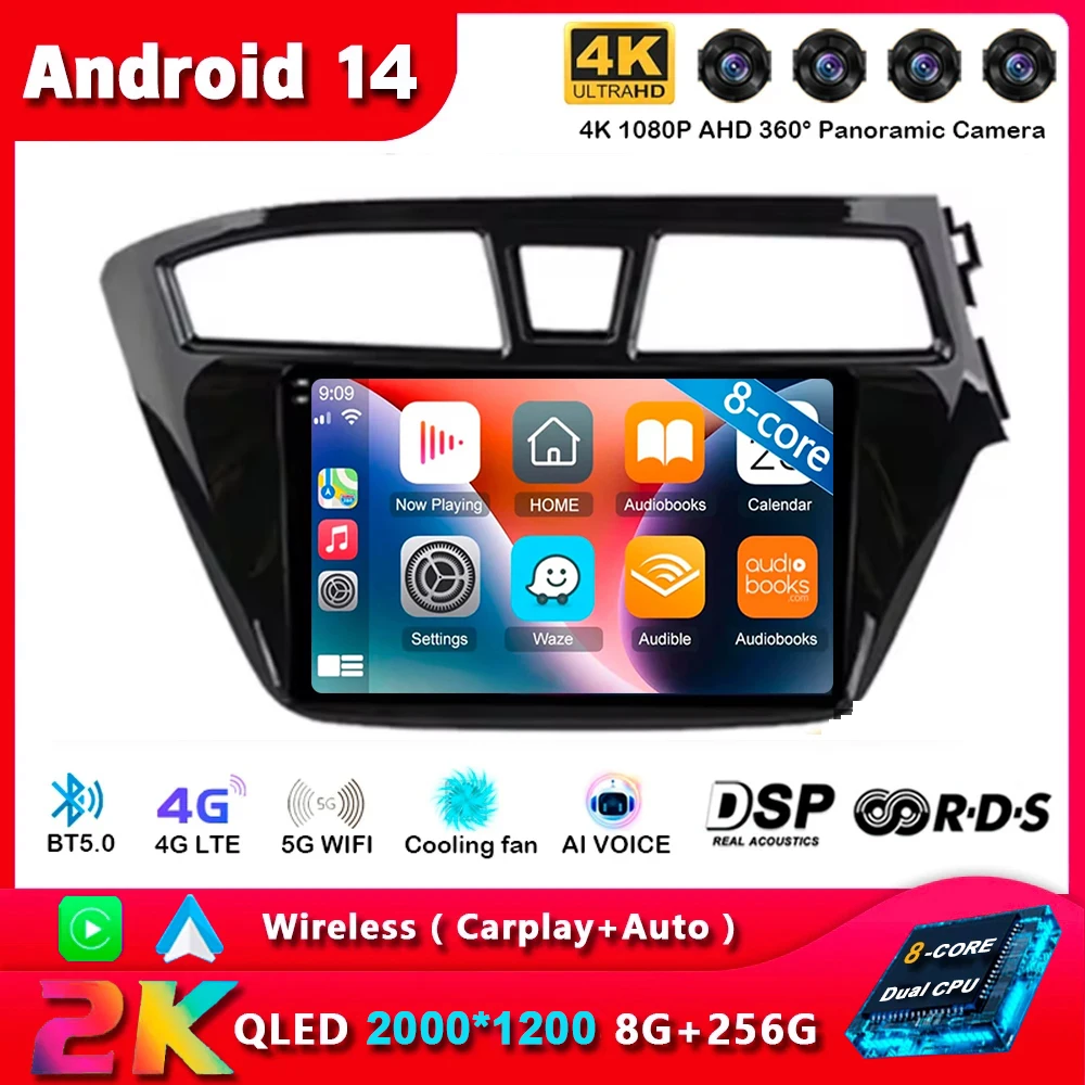 

Android 14 Carplay Auto WIFI+4G For Hyundai I20 RHD 2015 2016 2017 2018 Car Radio Multimedia Player Stereo Head Unit 2din Audio