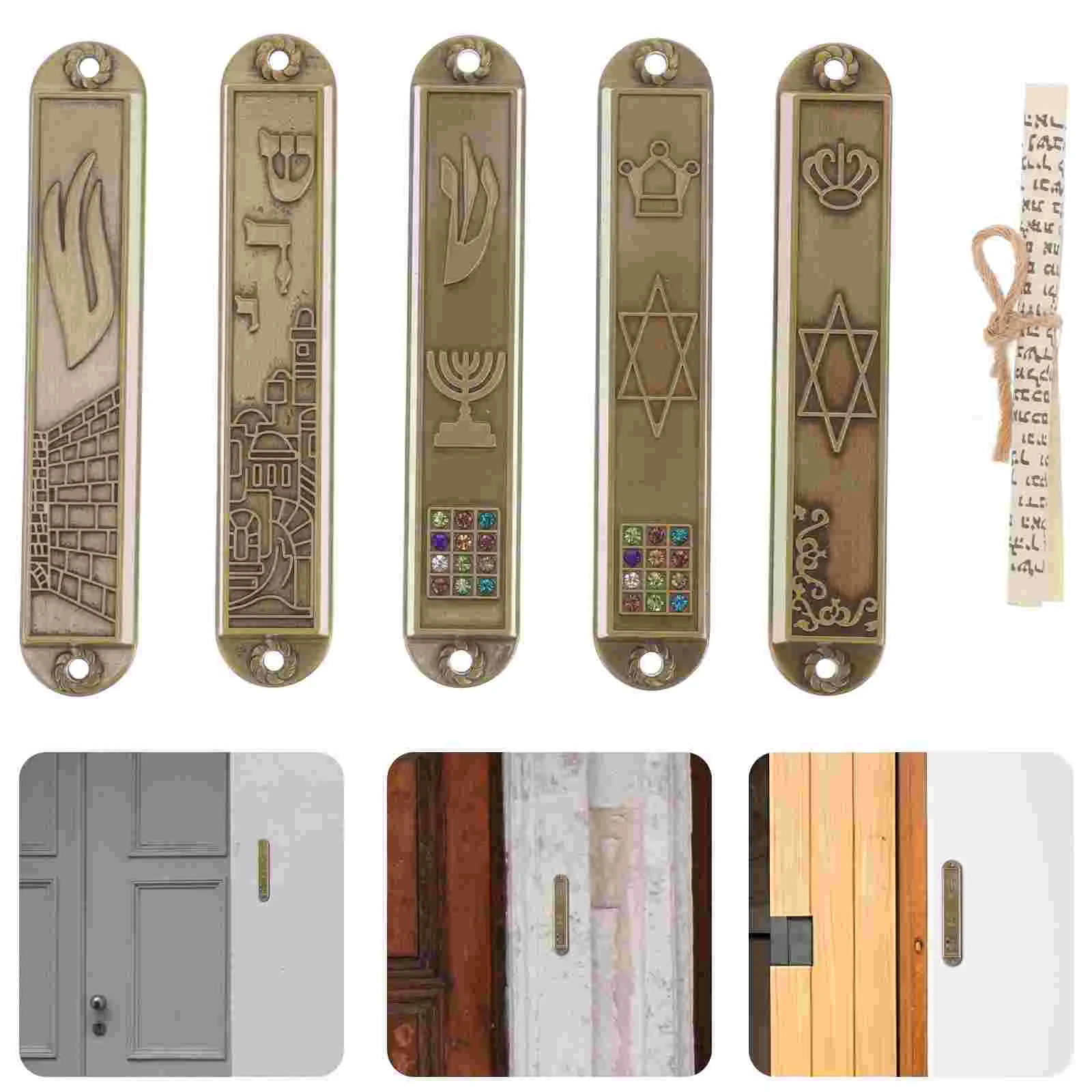 5 Pcs Door Scroll Holy Pillar Decorative Metal Mezuzah Memorial Gifts Household Religious Adorn Catholic Prayer