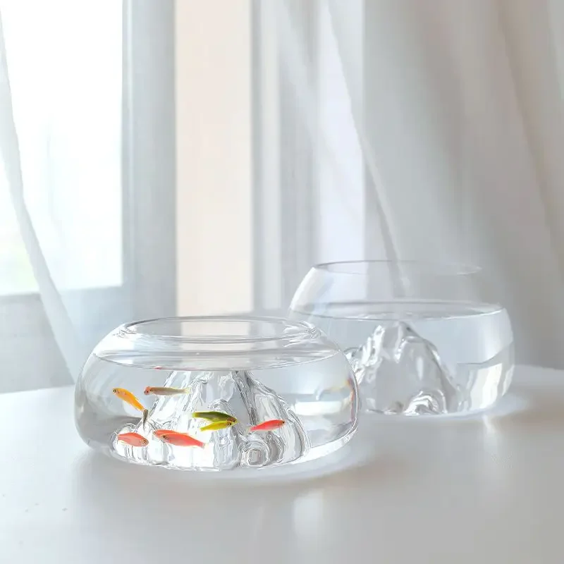 فيض خزان الأسماك سطح المكتب شفافة غرفة المعيشة الصغيرة مكتب المنزل سميكة الإبداعية خزان الأسماك الدائرية الأسماك الزينة الصغيرة