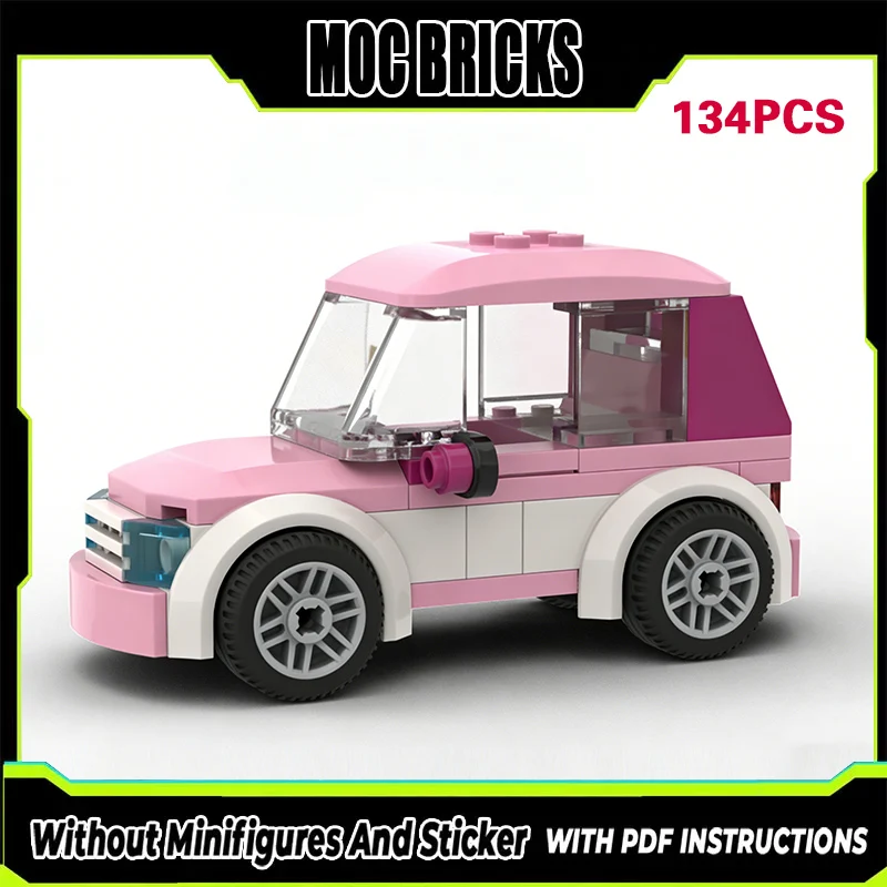 

Модель гоночного автомобиля MOC, конструктор из строительных блоков, маленькая розовая машинка, модульная технология, подарки, праздничный набор для сборки, детские игрушки