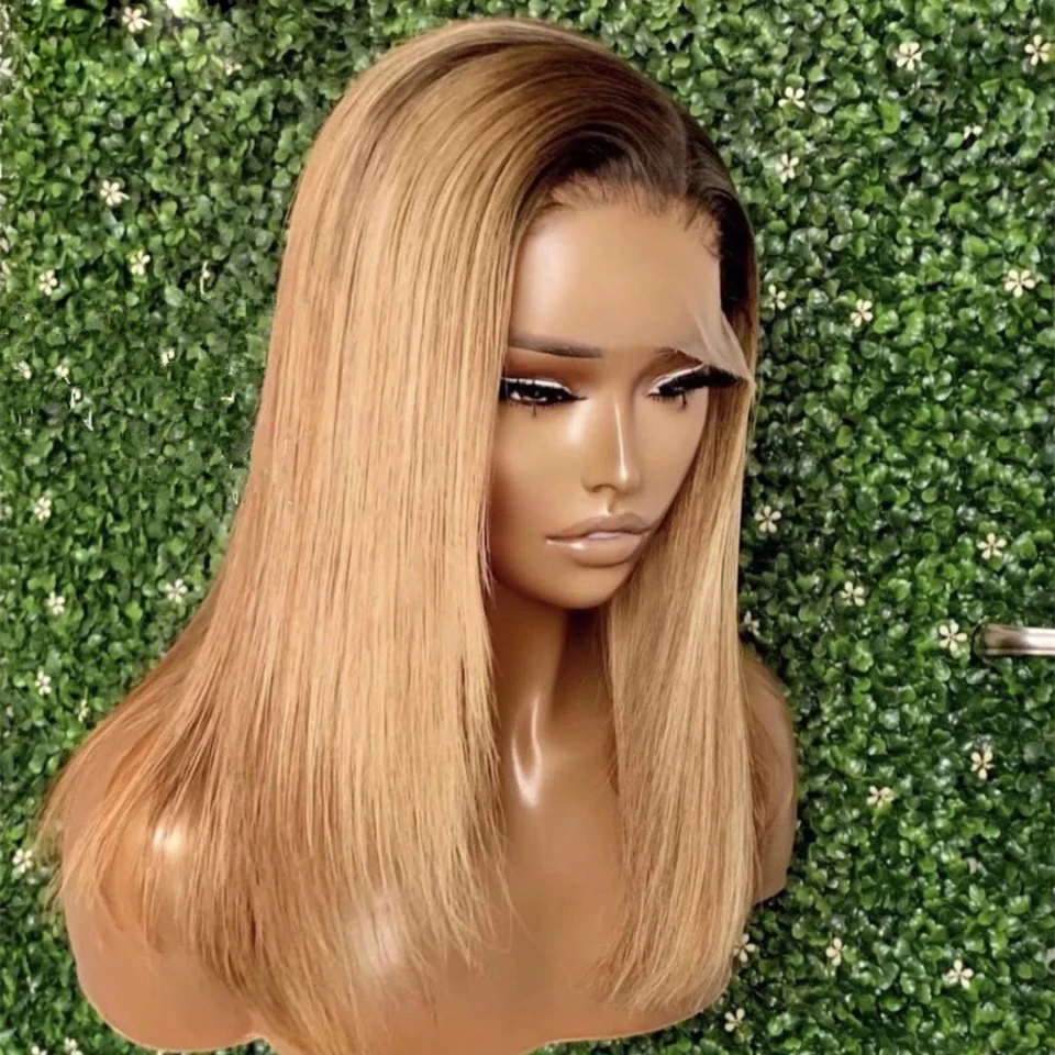 

Ombre Blond Straight Bob 26 Inch Synthetic Fiber Wig 180 Density Lace Front with Baby Hair for Women Deep Part Daily Wear