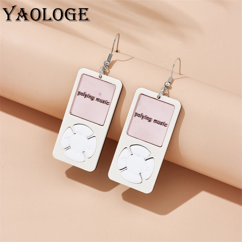 

YAOLOGE Acrylic Personalized Palying Music MP3 Pendant Earrings For Women New Trendy Ear Hook Unusual Jewelry Party Gifts Серьги