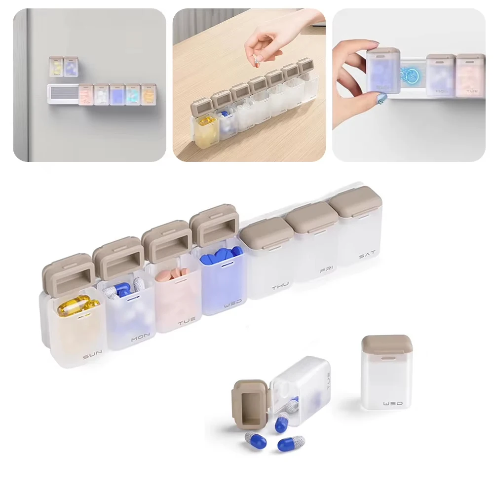 

Еженедельный органайзер для таблеток, магнитный 7-дневный дорожный футляр для таблеток, ежедневный диспенсер для хранения лекарств, большая емкость, съемный держатель для витаминов