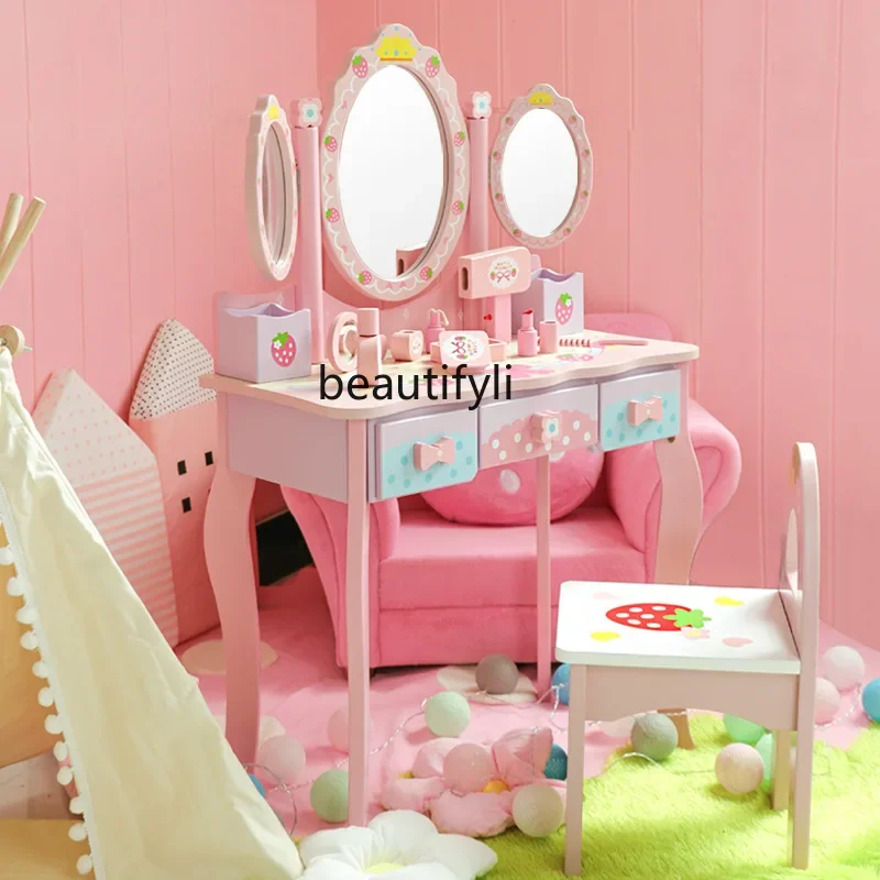 Crianças bebê cômoda menina princesa playhouse brinquedo mesa de maquiagem simulação boneca casa conjunto