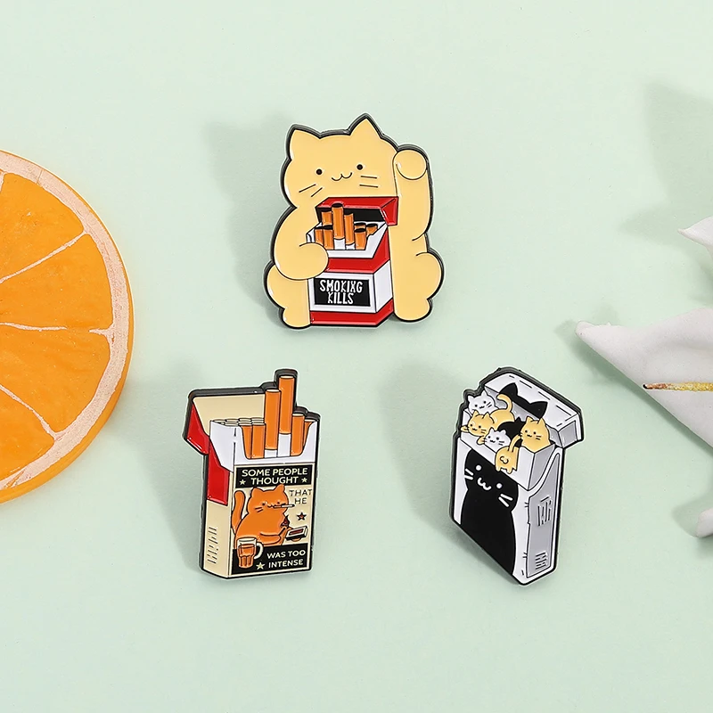 Cartoon Cigarette Kitten Enamel Pins Funny Animal Brooch Accessories Backpack Clothes Decorative Lapel Badge Jewelry for Friends
