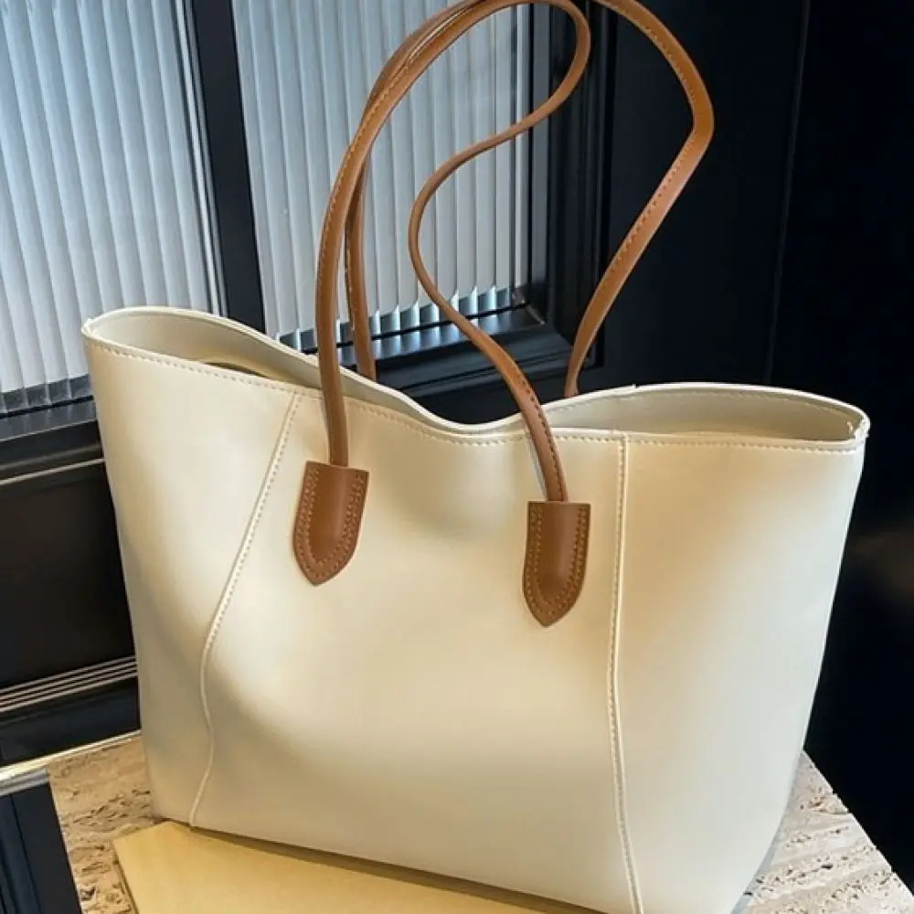Women Fashion Tote Bag Large Capacity Pu Leather Shoulder Handbag Minimalist Daily Shopping Work School Versatile Soft Purse