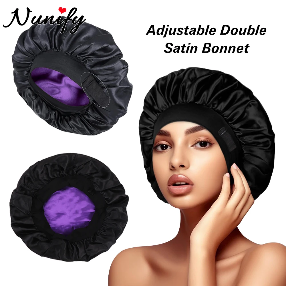 

Шелковистый гладкий атласный чепчик для чернокожих женщин, двусторонний двухслойный атласный чепчик, шапочка для сна для натуральных волос, косичек, локонов, ухода за париком