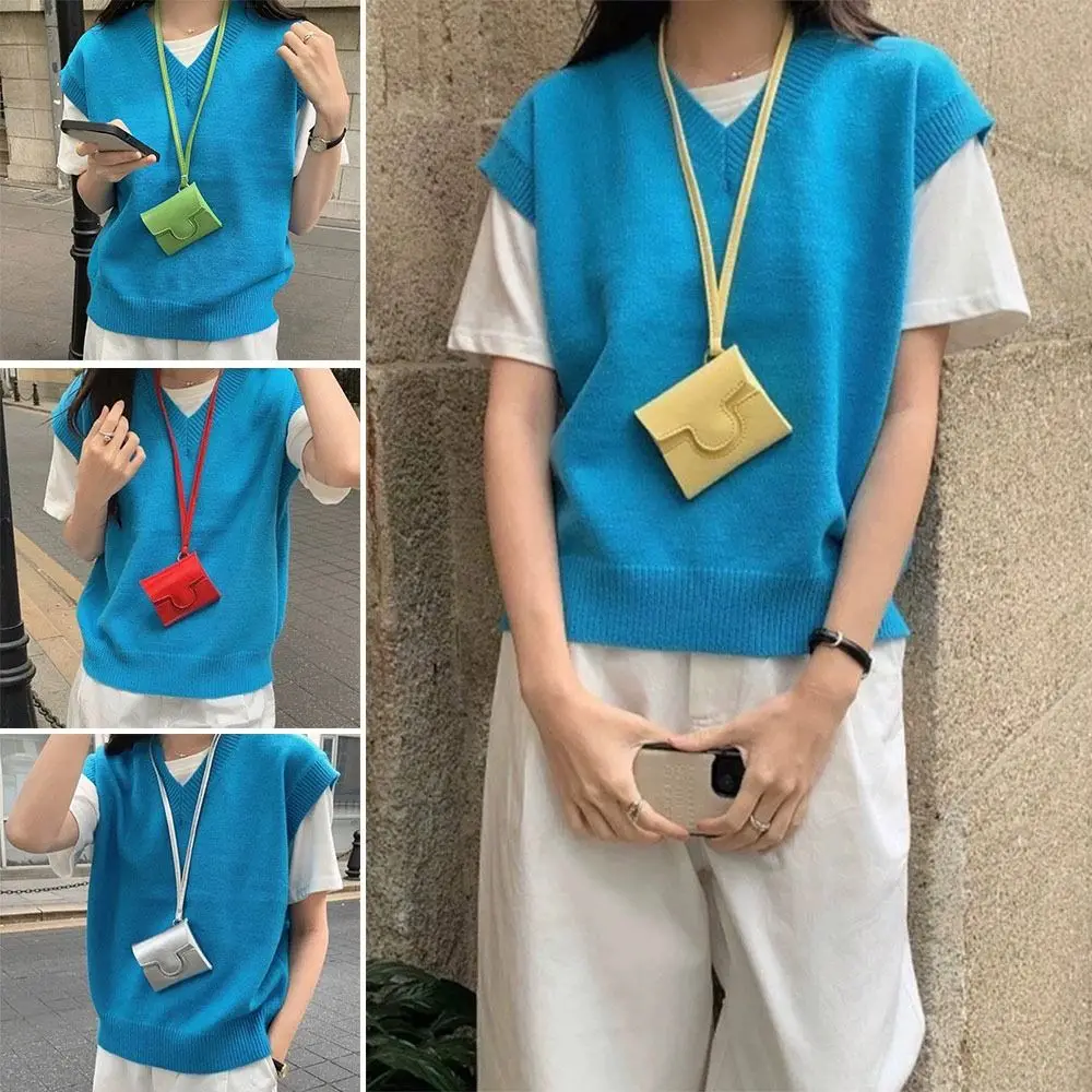 

PU Bag Necklace with Long Strap Silver Color Coin Bag Necklace Y2K Durable Wearing Key Bag Necklace Jewelry Accessories