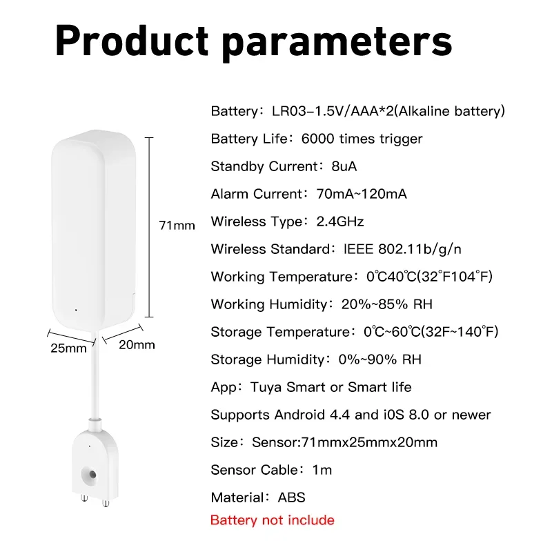 Tuya Sensor kebocoran air WIFI cerdas, Alarm detektor Level air, Sensor kebocoran banjir, APP, sistem Alarm keamanan, kendali jarak jauh