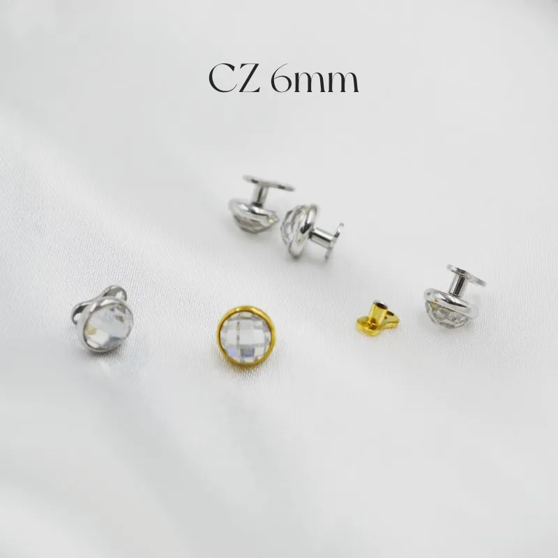 

50pcs Anchor Surgical Steel Body jewelry Dermal Anchor TOP CZ Gems 6mm internally threaded Shine New Surface Skin Piercing