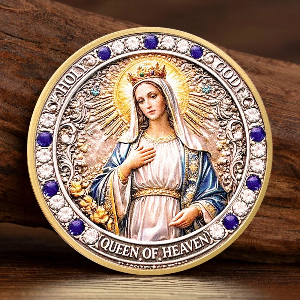 The Lord's Prayer Gold Plated Souvenir Coin Queen of Heaven Holy God Collection Coin Home Decoration