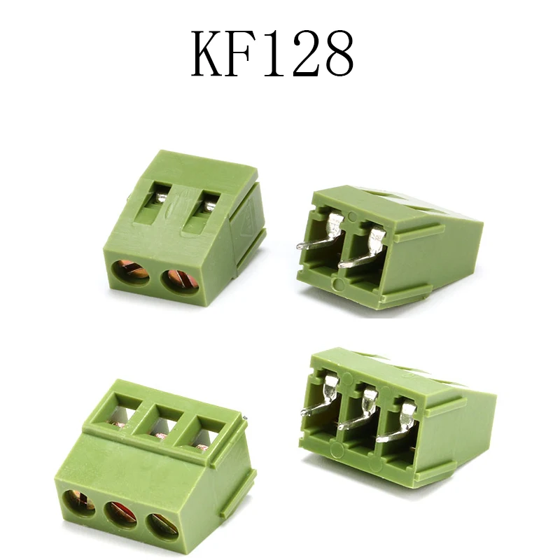 10Pcs Green KF128 2Pin 3Pin Terminal Connectors Green PCB Screw Terminal Block Wire Straight Pin 380V 10A Mini Terminal