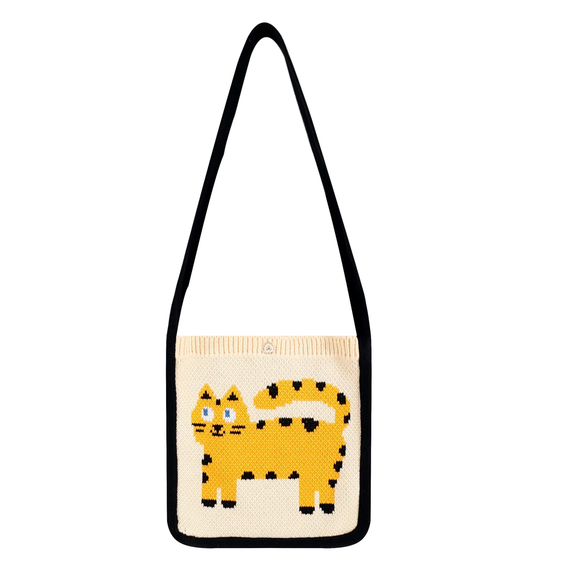 

Female Knitted Cartoon Cat Pattern Medium Size Shoulder Bag Casual Fashion Y2K Aesthetic Kawaii Cute Crochet Side Crossbody Bag