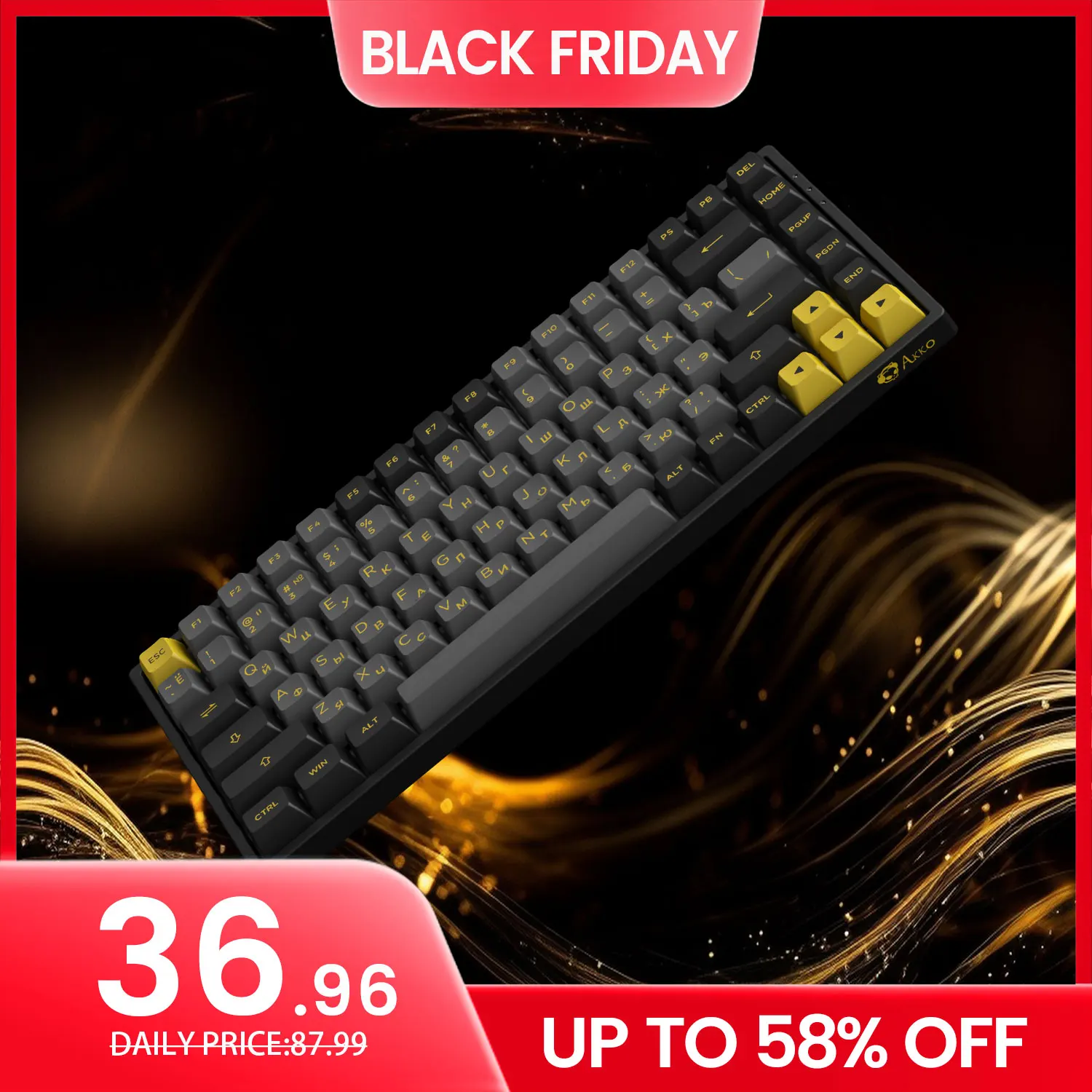 

Akko 3084B Plus Черная и золотая русская механическая игровая клавиатура RGB с возможностью горячей замены, беспроводные многорежимные BT 5,0/2,4 ГГц/прокладка Type-C