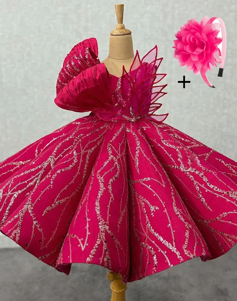 Precioso vestido de princesa con lentejuelas para niñas, vestido de palacio con cuello en V, vestido de boda de flores para bebés, vestidos de fiesta de cumpleaños para niños